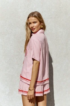 Shirts|Cropped>Hello Molly Blushing Beauty Linen Shirt Pink