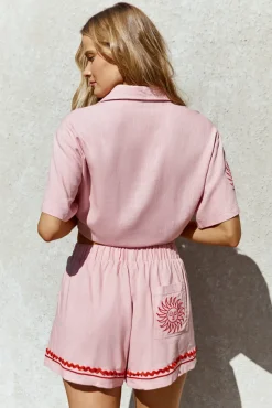 Shirts|Cropped>Hello Molly Blushing Beauty Linen Shirt Pink
