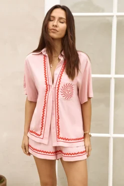 Shorts>Hello Molly Blushing Beauty Linen Shorts Pink