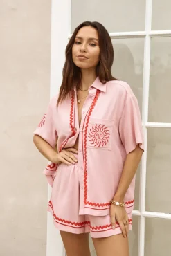 Shorts>Hello Molly Blushing Beauty Linen Shorts Pink