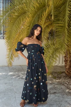 Brunch Dresses|Summer Dresses>Hello Molly Bonnie Off Shoulder Maxi Dress Black