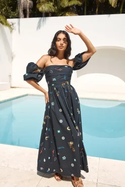 Brunch Dresses|Summer Dresses>Hello Molly Bonnie Off Shoulder Maxi Dress Black