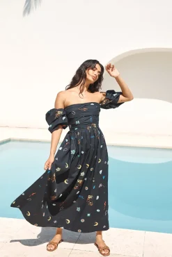 Brunch Dresses|Summer Dresses>Hello Molly Bonnie Off Shoulder Maxi Dress Black