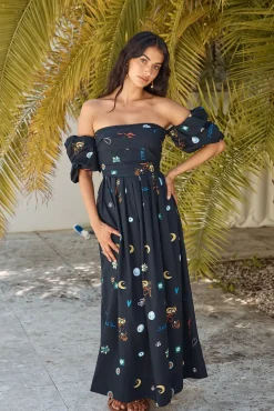 Brunch Dresses|Summer Dresses>Hello Molly Bonnie Off Shoulder Maxi Dress Black