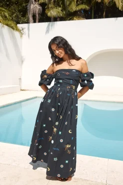 Brunch Dresses|Summer Dresses>Hello Molly Bonnie Off Shoulder Maxi Dress Black