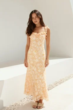 Vacation Dresses|Brunch Dresses>Hello Molly Botanica Maxi Dress Orange