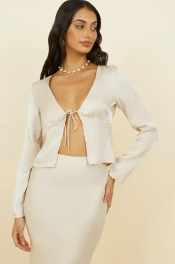 Tank Tops And Singlets|Long Sleeve>Hello Molly Bouquet of Flowers Top Champagne