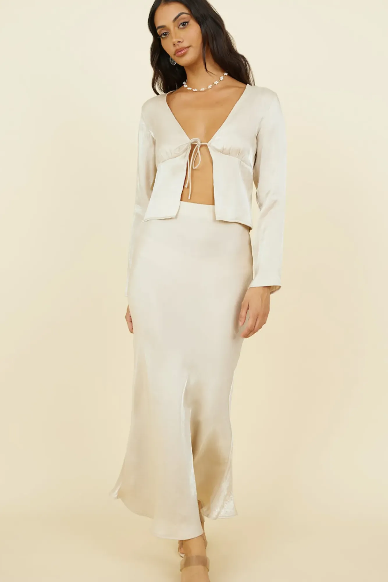 Tank Tops And Singlets|Long Sleeve>Hello Molly Bouquet of Flowers Top Champagne