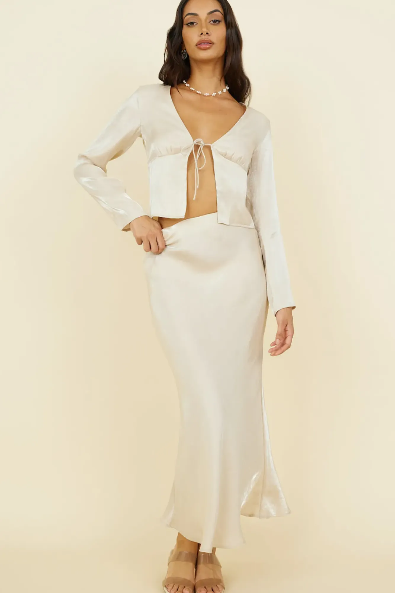 Tank Tops And Singlets|Long Sleeve>Hello Molly Bouquet of Flowers Top Champagne
