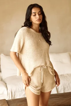 Two-Piece Shorts Set>Hello Molly Breakfast In Bed Knit Set Beige