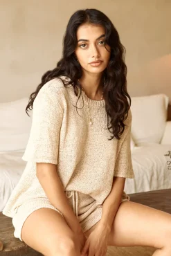 Two-Piece Shorts Set>Hello Molly Breakfast In Bed Knit Set Beige