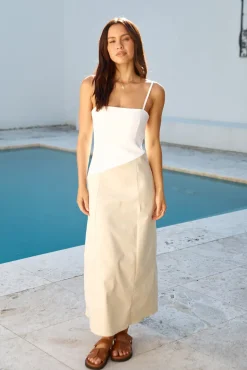 Vacation Dresses|Brunch Dresses>Hello Molly Brunch Date Midi Dress Beige