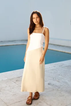 Vacation Dresses|Brunch Dresses>Hello Molly Brunch Date Midi Dress Beige