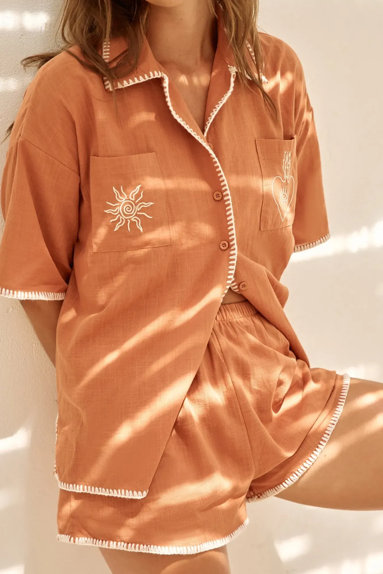 Two-Piece Shorts Set>Hello Molly Burning Hearts Set Orange