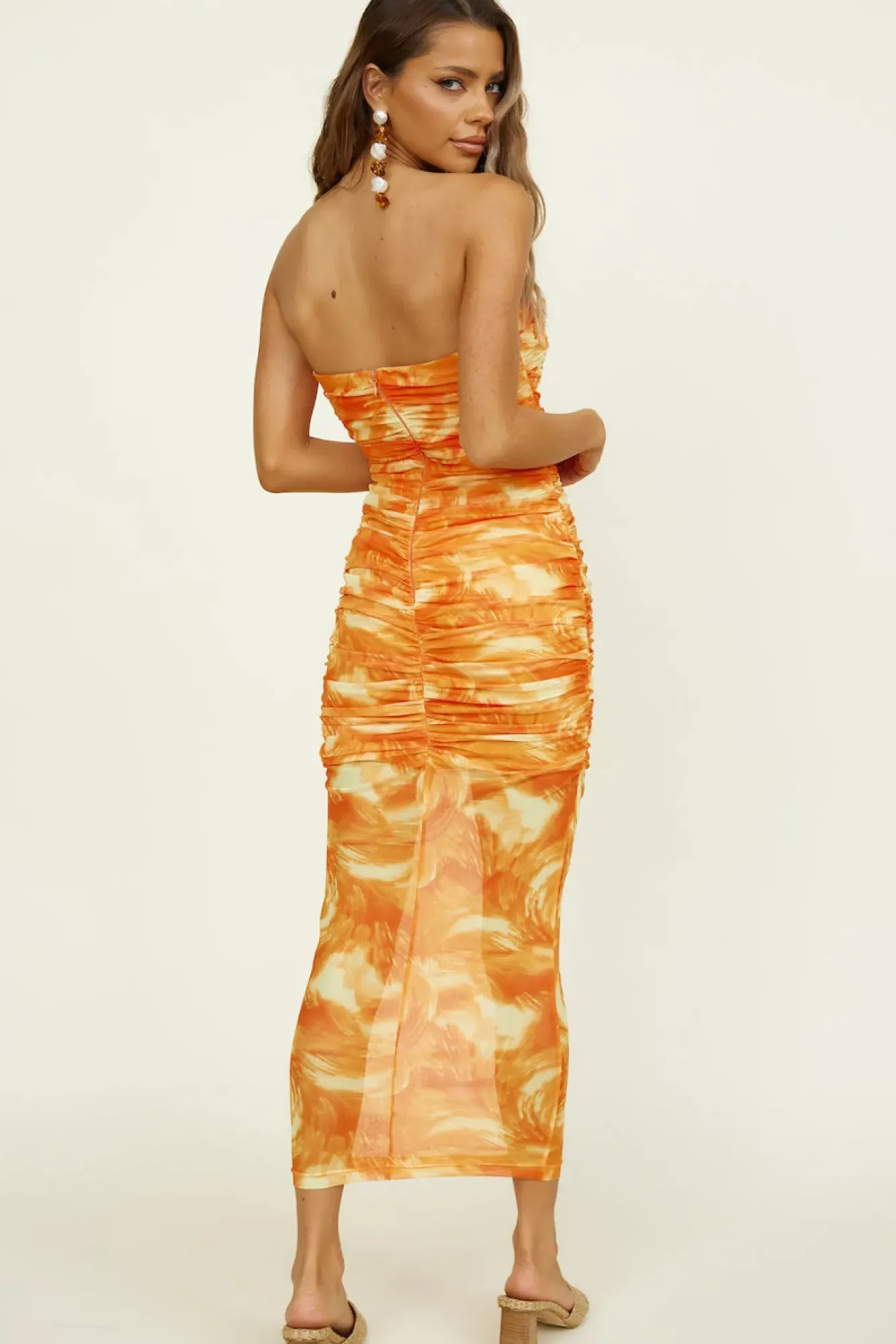 Strapless Dresses|Midi Dresses>Hello Molly Burning Palms Maxi Dress Orange