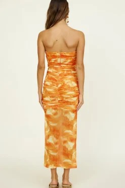 Strapless Dresses|Midi Dresses>Hello Molly Burning Palms Maxi Dress Orange