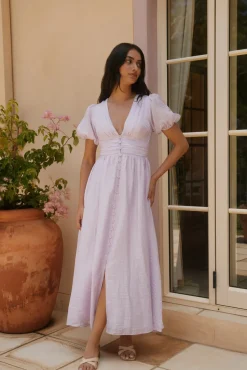 Vacation Dresses|Brunch Dresses>Hello Molly Busy Bee Maxi Dress Lilac