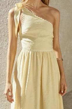 Cocktail Dresses|One Shoulder Dresses>Hello Molly Busy Girl One Shoulder Maxi Dress Yellow