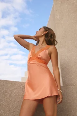 Date Night Dresses|Brunch Dresses>Hello Molly Calista Satin Mini Dress Orange