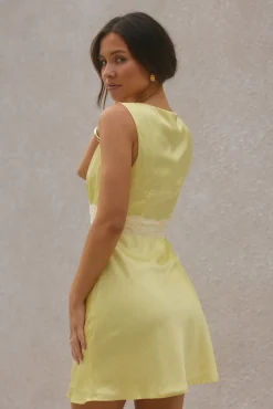 Date Night Dresses|Brunch Dresses>Hello Molly Calista Satin Mini Dress Yellow