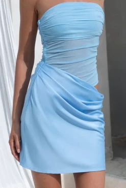 Vacation Dresses|Date Night Dresses>Hello Molly Call Me Darling Strapless Mesh Mini Dress Blue