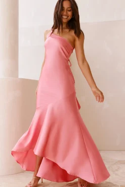 Wedding Guest Dresses|Formal Dresses>Hello Molly Camilla Satin One Shoulder Maxi Dress Pink