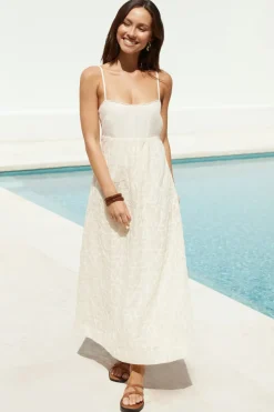 Vacation Dresses|Brunch Dresses>Hello Molly Caramel Skies Maxi Dress Cream
