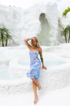 Cocktail Dresses|Vacation Dresses>Hello Molly Caught In A Moment Midi Dress Blue