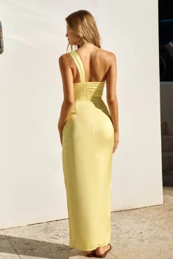 Wedding Guest Dresses|Formal Dresses>Hello Molly Celebrations Under Stars Satin One Shoulder Maxi Dress Yellow
