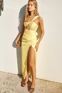 Wedding Guest Dresses|Formal Dresses>Hello Molly Celebrations Under Stars Satin One Shoulder Maxi Dress Yellow