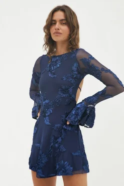 Formal Dresses|Long Sleeve Dresses>Hello Molly Celeste Mini Dress Navy