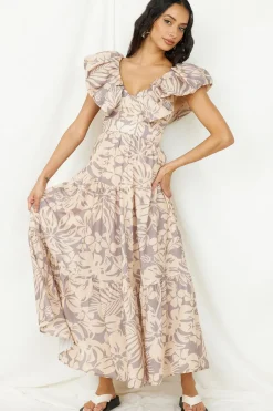 Cocktail Dresses|Flowy Dresses>Hello Molly Celestial Paradise Maxi Dress Beige