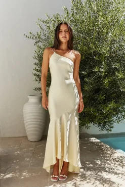 Wedding Guest Dresses|Formal Dresses>Hello Molly Champagne Chat One Shoulder Maxi Dress Yellow