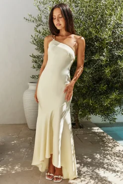 Wedding Guest Dresses|Formal Dresses>Hello Molly Champagne Chat One Shoulder Maxi Dress Yellow