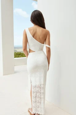 Summer Dresses|White Dresses>Hello Molly Cheers To Us One Shoulder Lace Maxi Dress White