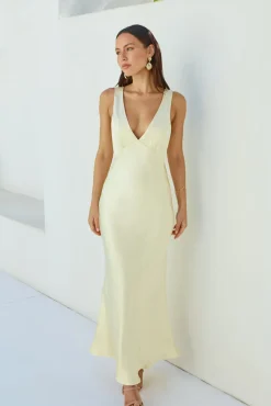 Wedding Guest Dresses|Formal Dresses>Hello Molly Cheers To You Satin Maxi Dress Yellow