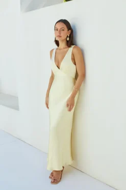 Wedding Guest Dresses|Formal Dresses>Hello Molly Cheers To You Satin Maxi Dress Yellow