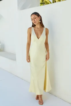 Wedding Guest Dresses|Formal Dresses>Hello Molly Cheers To You Satin Maxi Dress Yellow