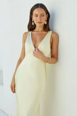 Wedding Guest Dresses|Formal Dresses>Hello Molly Cheers To You Satin Maxi Dress Yellow