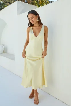 Wedding Guest Dresses|Formal Dresses>Hello Molly Cheers To You Satin Maxi Dress Yellow