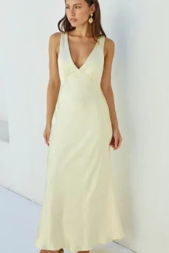 Wedding Guest Dresses|Formal Dresses>Hello Molly Cheers To You Satin Maxi Dress Yellow