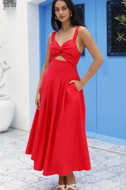 Wedding Guest Dresses|Vacation Dresses>Hello Molly Cherry Kisses Maxi Dress Red