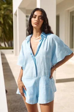 Rompers>Hello Molly Chic On Shore Romper Blue