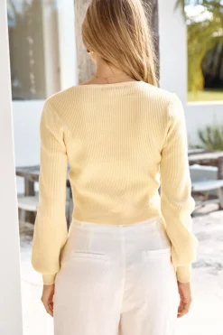 Cardigans|Long Sleeve>Hello Molly Chilly Days Ribbed Cardigan Top Yellow