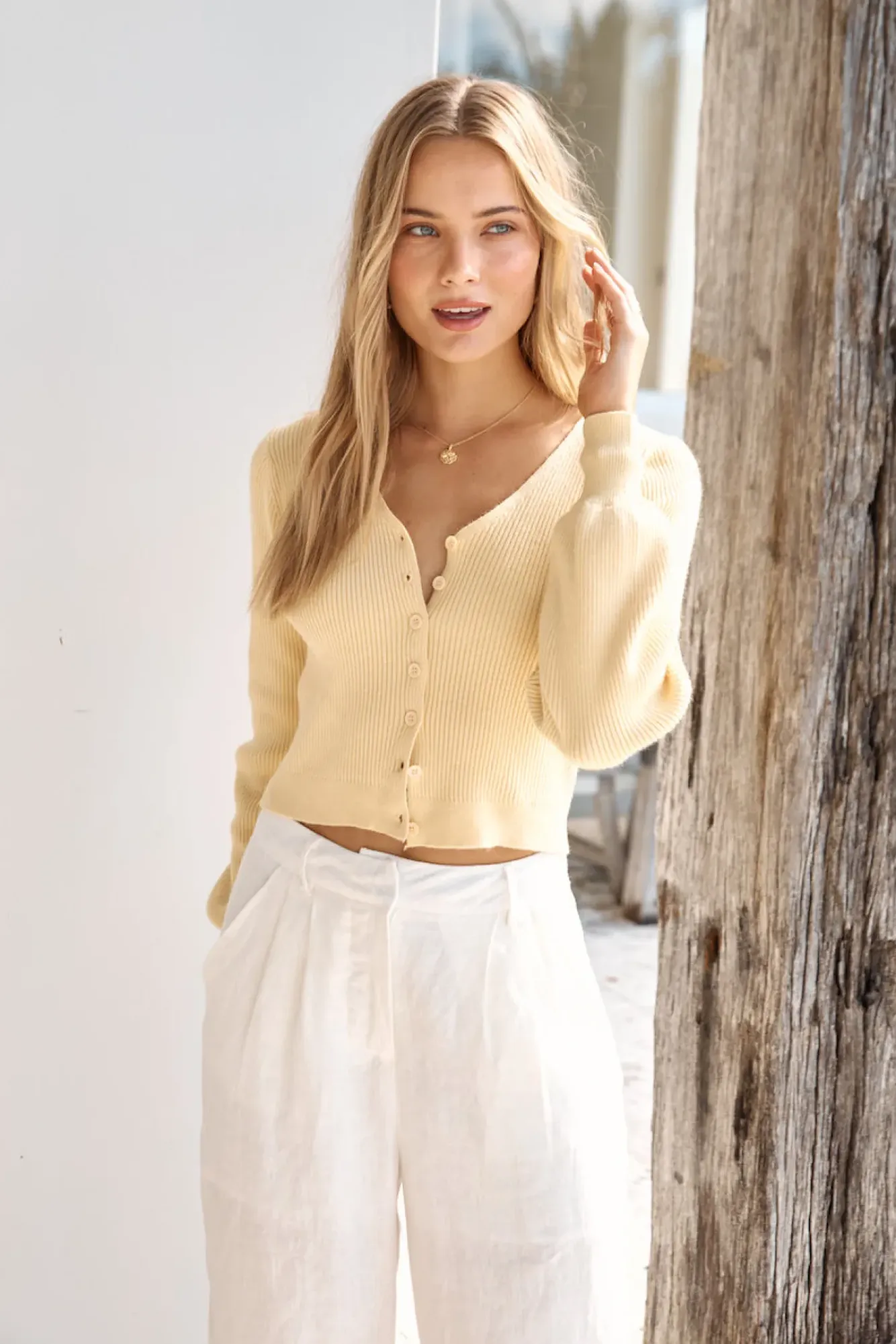 Cardigans|Long Sleeve>Hello Molly Chilly Days Ribbed Cardigan Top Yellow