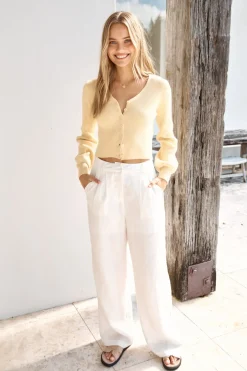 Cardigans|Long Sleeve>Hello Molly Chilly Days Ribbed Cardigan Top Yellow