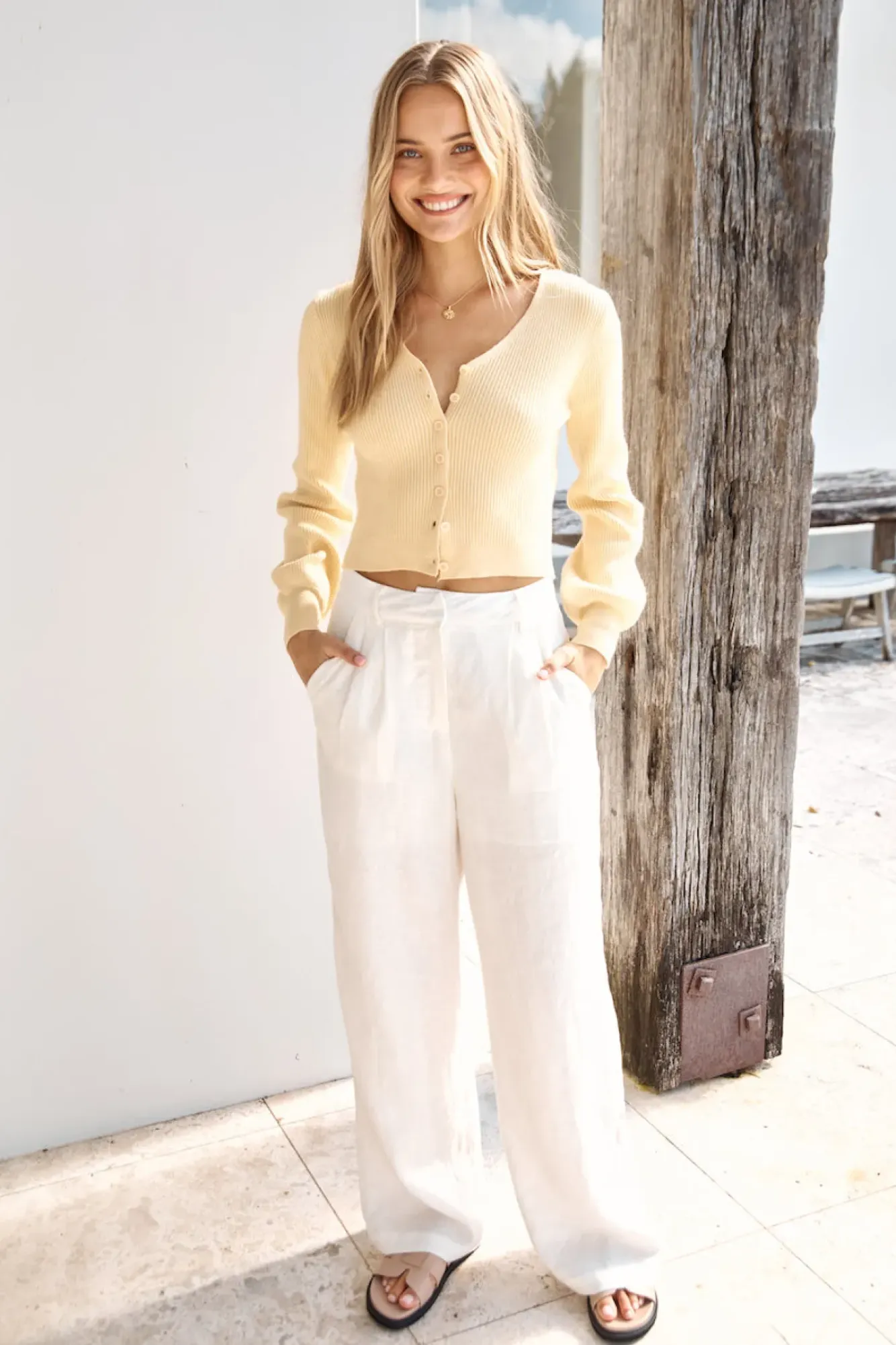 Cardigans|Long Sleeve>Hello Molly Chilly Days Ribbed Cardigan Top Yellow