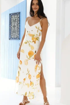 Vacation Dresses|Brunch Dresses>Hello Molly Citrus Love Midi Dress Yellow