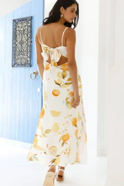 Vacation Dresses|Brunch Dresses>Hello Molly Citrus Love Midi Dress Yellow