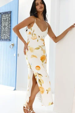 Vacation Dresses|Brunch Dresses>Hello Molly Citrus Love Midi Dress Yellow